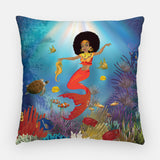 Black Mermaid with Afro Outdoor Pillow