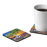 Blue Motor Scooter by the Beach Coaster Set