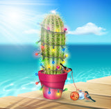 Cactus Holiday Tree Outdoor Christmas Pillow