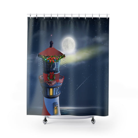 Christmas Lighthouse Shower Curtains