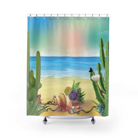 Seashells and Succulents Shower Curtain