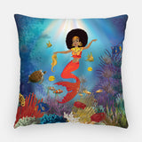 Black Mermaid with Afro Outdoor Pillow