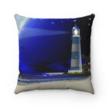 Lighthouse at Night Outdoor Pillow