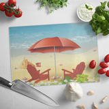 Red Beach Umbrella Glass Cutting Board