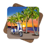 Blue Motor Scooter by the Beach Coaster Set