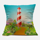 Lighthouse Cacti Garden Outdoor Pillow